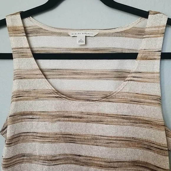 Banana Republic Summer striped shimmer tan and brown sleeveless top size small - Picture 3 of 8